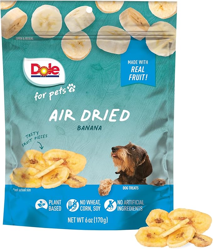 Dole for Pets Air Dried Banana Dog Treats, Single Ingredient Dog Treats Made with Real Banana, No Wheat, Corn, Soy, Artificial Flavors, Colors, or Preservatives, Air Dried Banana Chips, 6 Oz
