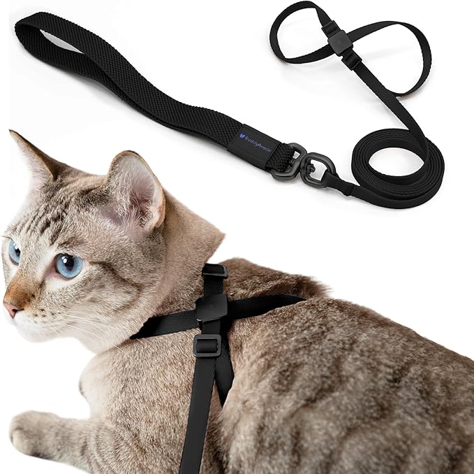 Cat Harness and Leash 2-in-1, Escape Proof Anti-Chocking Harness Adjustable Lighweight Leash Walking Outoor Training for Kitten Small Large Cats Puppy, US IDA Bronze Award (Midnight Black)
