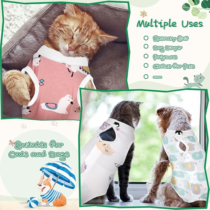 Nuanchu 3 Pieces Cat Recovery Suit Kitten Recovery Suit E-Collar Alternative for Cats and Dogs Abdominal Skin Anti Licking Pajama Clothes Sets(Medium,Cute Style,Colorful)