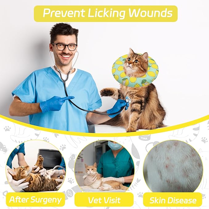 Seyezo Cat Cone Collar Soft, Adjustable Cat Recovery Collars Kitten Cones to Stop Licking, Cute Donut E Collar After Surgery, Soft Cone Elizabethan Collar for Kittens (Green Lemon, Medium)