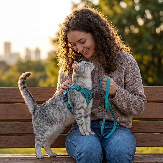 Cat Harness and Leash Set Escape Proof Tactical Extra Large Kitten Harness Emotional Support Cat Vest, Turquoise, XXL