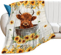 banonaty Highland Cow Sunflower Blanket Cow Throw Blankets Cozy Fleece Flannel Blanket Bedding Highnald Cow Gifts for Men Women Boys Girls Kids Teens for Couch Sofa Bed Decor 40"X50"