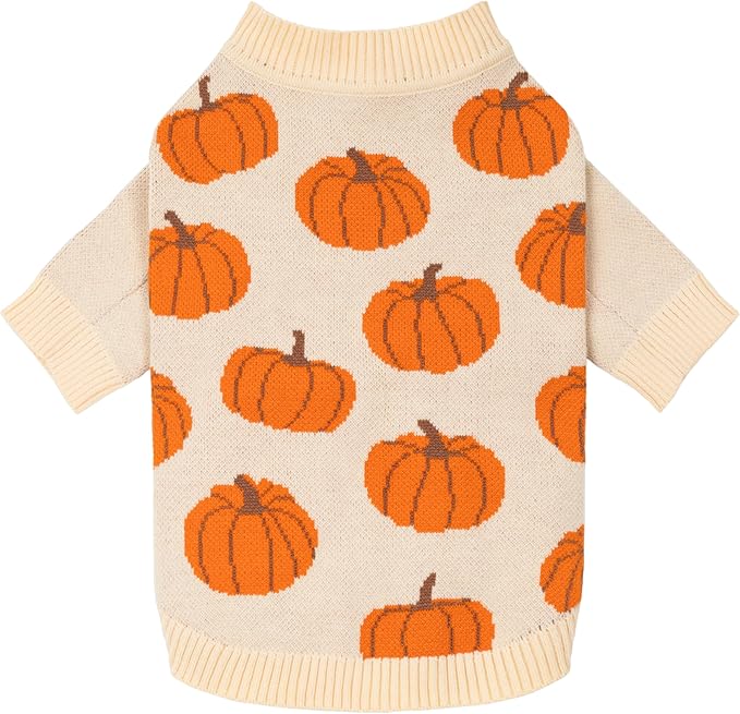Fitwarm Pumpkin Dog Sweater, Thanksgiving Outfit for Small Dogs Boy Girl, Pet Outfit, Orange, Beige, XXL