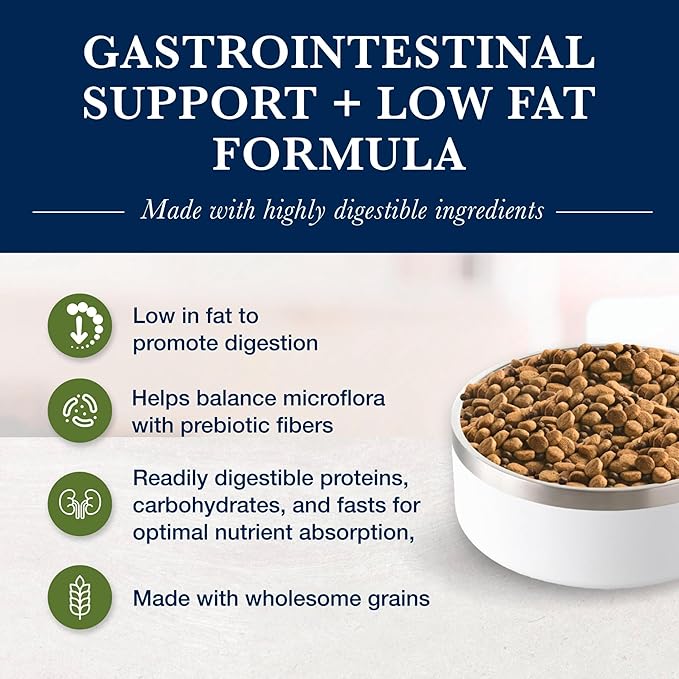 Blue Buffalo Natural Veterinary Diet GI Low Fat Gastrointestinal Support Dry Dog Food, Veterinarian's Prescription Required, Whitefish, 22 lb Bag