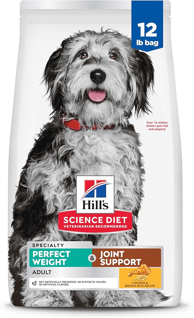 Hill's Science Diet Perfect Weight & Joint Support, Adult 1-6, Weight Management & Joint Support, Dry Dog Food, Chicken & Brown Rice, 12 lb Bag