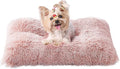 EHEYCIGA Fluffy Dog Bed, Plush Faux Fur Crate Pad, Calming Anti Anxiety Small Dog Bed, Washable Soft Warm Crate Mat with Non-Slip Bottom, Pink