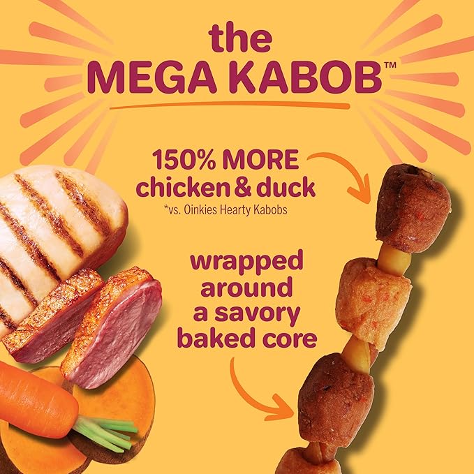 Hartz Oinkies Mega Kabobs with 100% Real Chicken Breast, Duck, Carrot & Sweet Potato Flavorful Beefhide-Free Natural Dog Treats, 8 Count