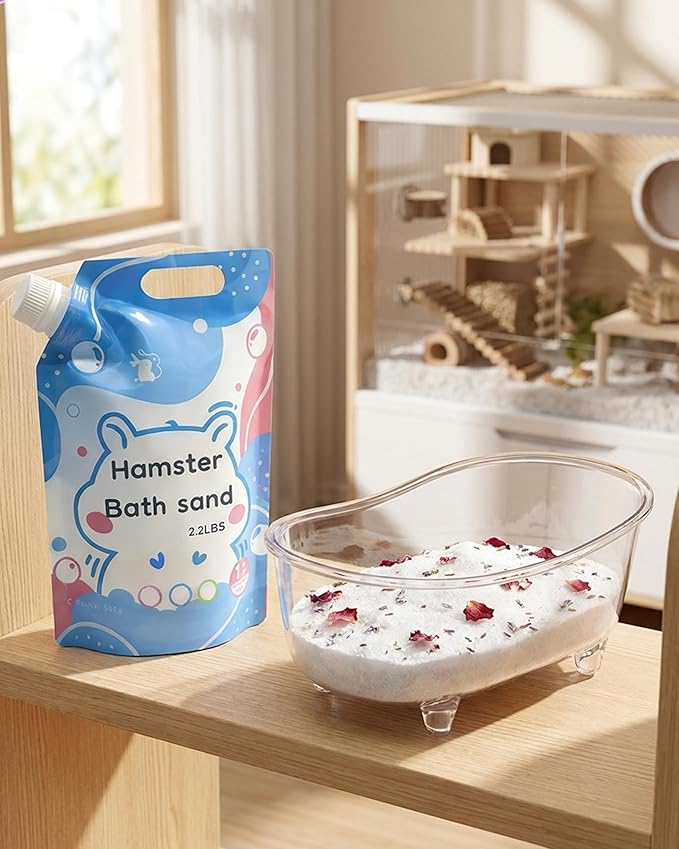 Meow&Woof Hamster Sand, 2.2LBS Chinchilla Dust Bath, 100% Natural Sands for Hamster Bath, No Dust Potty Litter Sand for Chinchillas Gerbil Syrian Mice, Small Animals Supplies (Flower Smell)