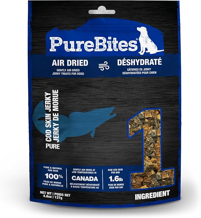 PureBites Cod Jerky Dog Treats, 1 Ingredient, Made in Canada, 4.8oz