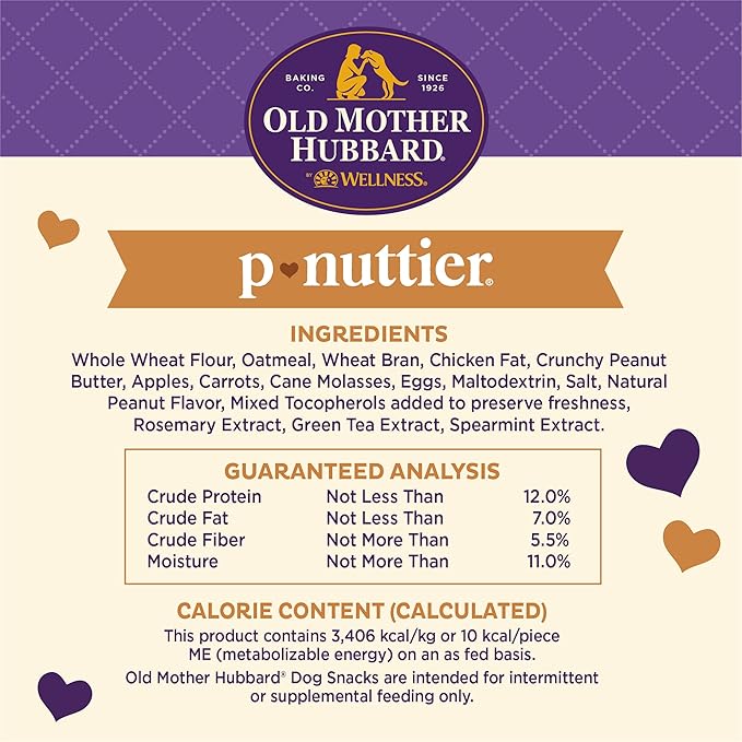 Old Mother Hubbard Wellness P-Nuttier Dog Biscuits,Natural,Training Treats,Peanut Butter Flavor,Mini Size,(20 Ounce Bag),(Pack of 2)