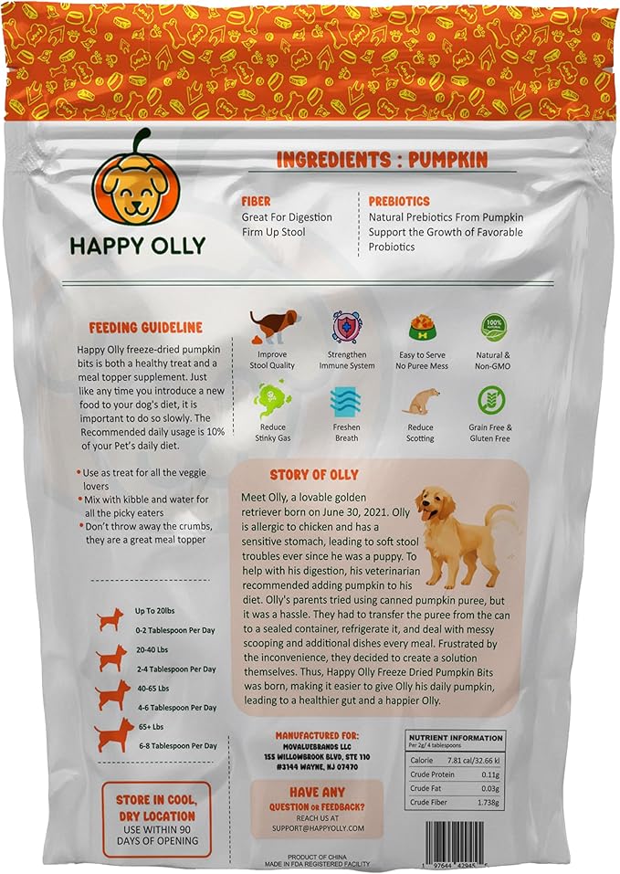 Pumpkin Treats for Dogs Digestion 2oz - Freeze Dried Single Ingredient Treats/Topper, Reduce Dog Diarrhea and Scotting - Natural & Human Grade Pure Pumpkin for Dogs - Prebiotics & Fiber