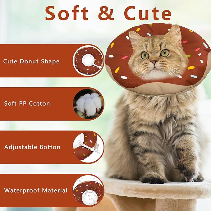 Seyezo Cat Cone Collar Soft, Adjustable Cat Recovery Collar Kitten Cones to Stop Licking, Cute Donut E Collar After Surgery, Cats Neck Pillow Cone Elizabethan Cones of Shame(Waterproof Brown, Medium)