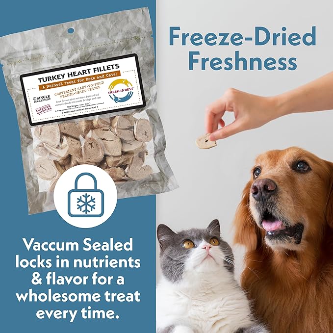 Fresh Is Best Turkey Heart Fillets Freeze Dried Dog Treats – Raw Freeze Dried Treats for Dogs & Cats in Resealable Zipper Bag – High-Protein Single Ingredient – Made in The USA