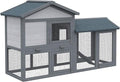 PawHut 58" Rabbit Hutch, Wooden Bunny Hutch, Guinea Pig Cage, Small Animal Enclosure with Run Area, Removable Tray, Asphalt Roof, Lockable Doors and Ramp, Dark Gray