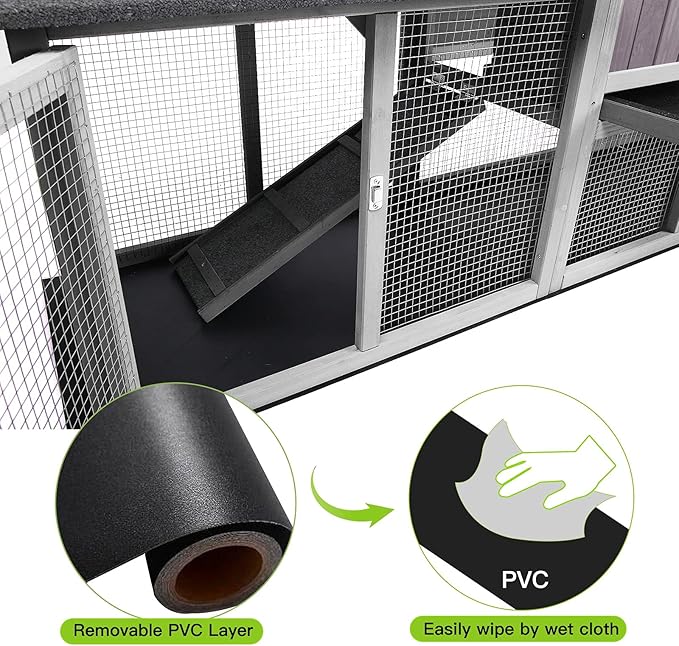 Rabbit Hutch Chicken Coop 87.8" Large Outdoor Bunny Cage with Removable PVC Layer, Easy Clean…