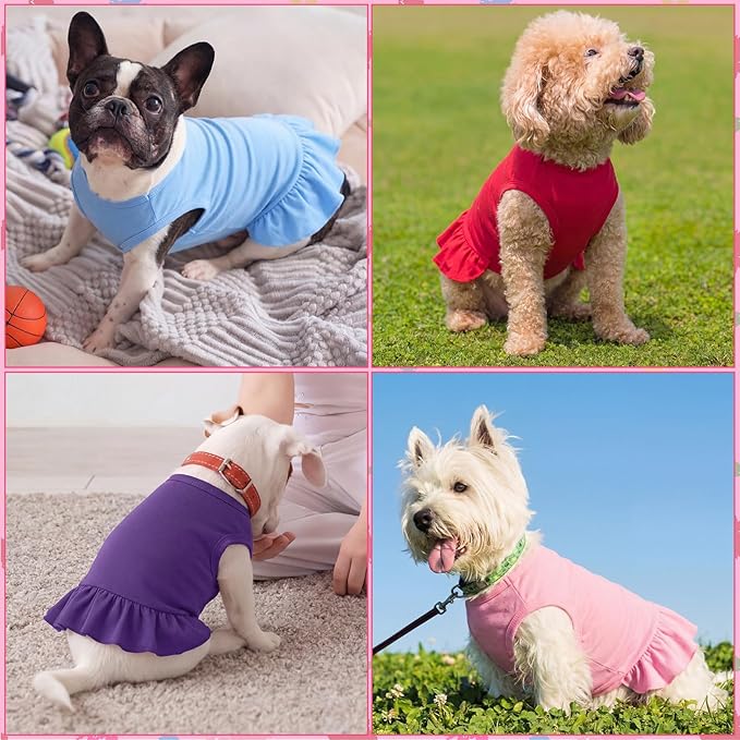 Weewooday 6 Pieces Dog Dresses Cats Shirt Skirt Dog Sleeveless Outfits Breathable Pet Dress with Ruffles Pet Sundress Outfits for and (M Size)
