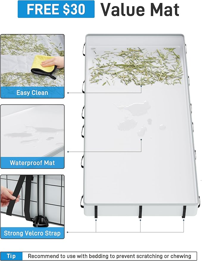BUCATSTATE Guinea Pig Cages for 2, 20 Panels Guinea Pigs Playpen with Waterproof Mat, Metal Rabbit Cage Indoor for Hedgehogs, Quail, Chickens (56" L x 24" W x 12" H)