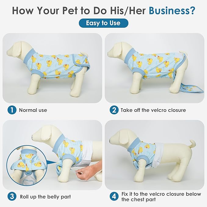 cyeollo Recovery Suit for Dogs Surgery Suit Female Spay Soft Pet Onesie Bodysuit Male Dog Neuter, Small Medium Dogs Surgical Recovery Shirt, Yellow Duck, L