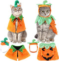 Huhumy 2 Sets Pet Pumpkin Costume Cat Halloween Cloak Hat Set for Dog Cat Halloween Costumes Pumpkin Hat for Dogs Puppy Poncho Small Medium Pets Cosplay