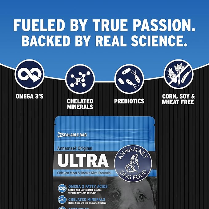 Annamaet Original Ultra Formula Dry Dog Food, 32% Protein (Chicken & Brown Rice), 12-lb Bag