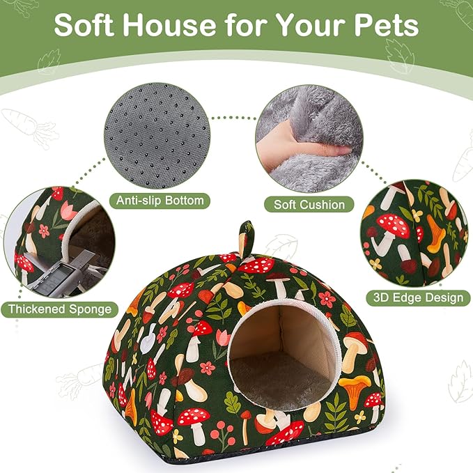 Glittme Guinea Pig Hideout 2Pack Guinea Pig Bed with Soft Pads Washable Guinea Pig House with Non-Slip Bottom Rabbit Hideout for Guinea Pig, Ferrets, Hamster, Guinea Pig Accessories, M