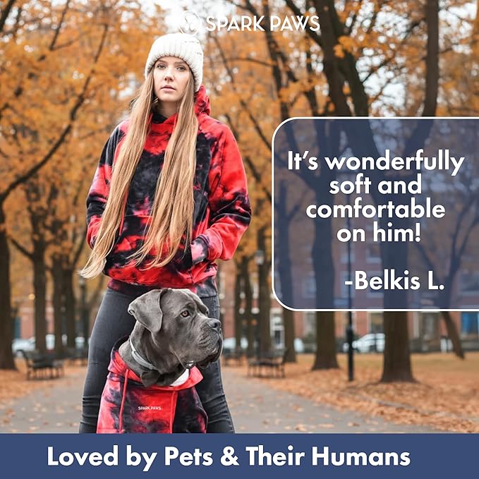 Spark Paws Dog Hoodie – Premium Dog Sweater for Small, Medium, and Large Dogs | Warm Outfits for French Bulldogs, Pitbull, Puppy, Winter Jacket Alternative - Red & Black - L