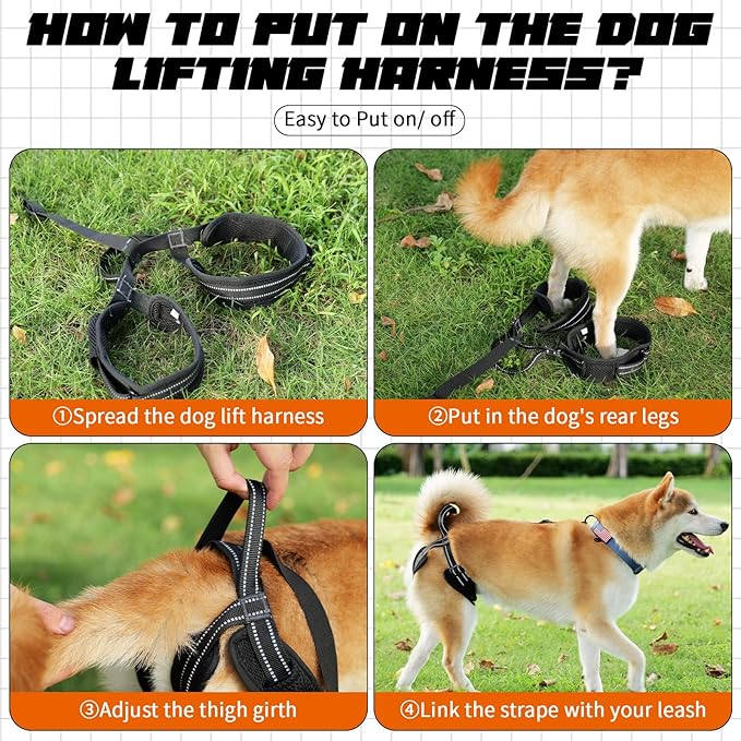 ROZKITCH Pet Dog Support Harness Rear Lifting Harness for Back Legs Reflective Dog Sling Vet Approved for Old Helps with Poor Stability Hind Legs, Joint Injuries Elderly Arthritis ACL Rehab Black L