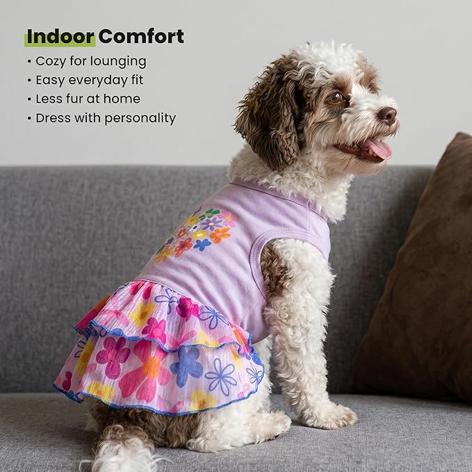 Fitwarm Floral Heart Dog Dress, Easter Outfit for Small Dogs Girl, Elegant Pet Clothes, Purple, XXS