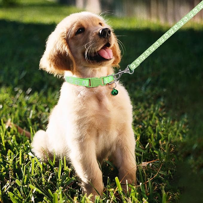 36PCS Quick Release Buckle Adjustable Puppy Paw Print Collar and Leash Set, Dog Collar and Leash Set, Soft Nylon Material, Suitable for Small Dogs, Cars and Pets