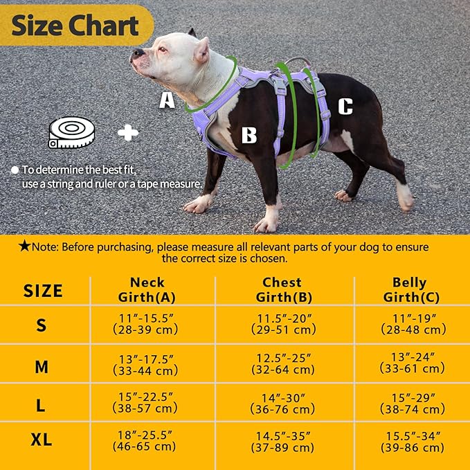 Huntboo Escape Proof Dog Harness, Escape Artist Harness, Reflective Harness with Padded Handle, Breathable, Adjustable Vest for Medium Dogs Walking, Training, and Running Gear (Lavender Purpled, M)