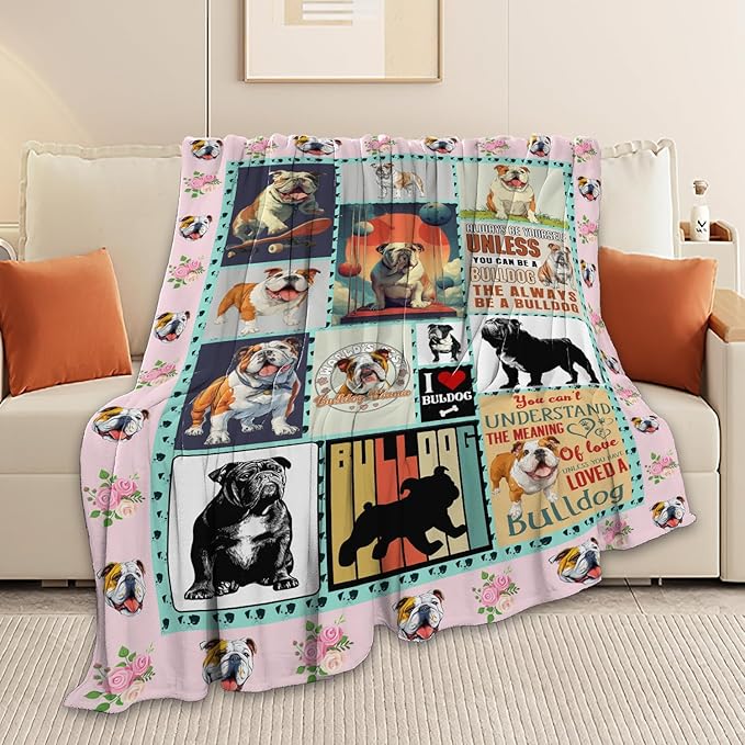 English Bulldog Throw Blanket English Bulldog Puppy Stuff Gifts for Dog Lover Kids Girls Boys Adults Women Men Soft Cozy Warm Plush Fluffy Fuzzy Fleece Blanket Decor 50''X60''
