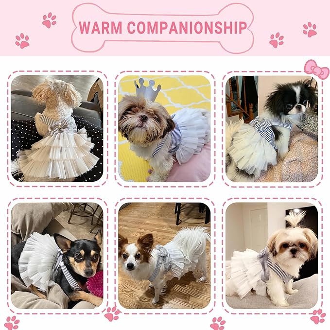 Dog Dresses, Fashion Pet Dog Clothes, Striped Mesh Puppy Dogs Princess Dresses (Blue, X-Large)