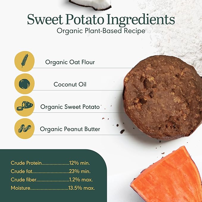 BRAMBLE Organic Dog Treats. Everyday Sweet Potato & Peanut Butter Human Grade Treats, Made with Real Ingredients, Soft & Chewy Dog Cookies. Wheat-Free Plant-Based. 8 oz