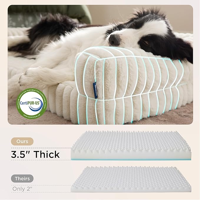 Bedsure ComfyFleece™ Orthopedic Dog Beds Large Sized Dog, Waterproof Memory Foam Pet Bed with Sides, Non-Slip Bottom and Egg-Crate Foam Large Pet Couch Sofa with Washable Corduroy Cover, Cream