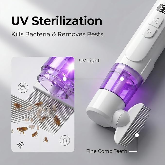 2 in 1 Pet Combs,Electric Pet Flea Comb - Rechargeable Detangling Brush & Lice Comb for Dogs, Cats, Rabbits Removes Fleas, Lice & Loose Hair from Long & Short Haired Pets