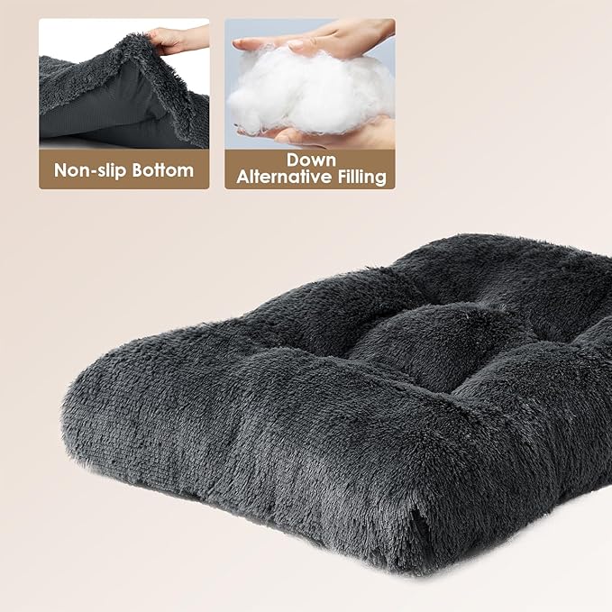 EHEYCIGA Fluffy XXL Dog Crate Pad, Plush Faux Fur Bed for Extra Large Dogs, Calming Anti Anxiety XXL Dog Bed, Washable Soft Warm Mat with Non-Slip Bottom, Dark Grey