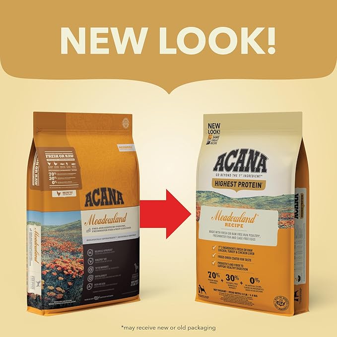 ACANA Highest Protein Grain Free Dry Dog Food Meadowland Recipe 4.5lb Bag