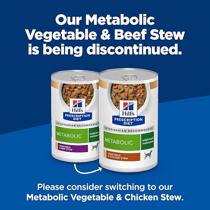 Hill's Prescription Diet Metabolic Weight Management Wet Dog Food, Vegetable & Beef Stew, 12.5 oz. Cans, 12-Pack