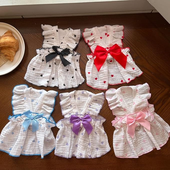 TAPBULL Dog Dresses, Fashionable Pet Dog Clothes with Heart Design, Cute Cat Birthday Dress Outfit (Pink/Red/Blue/Purple/Black 5-Pack), X-Small
