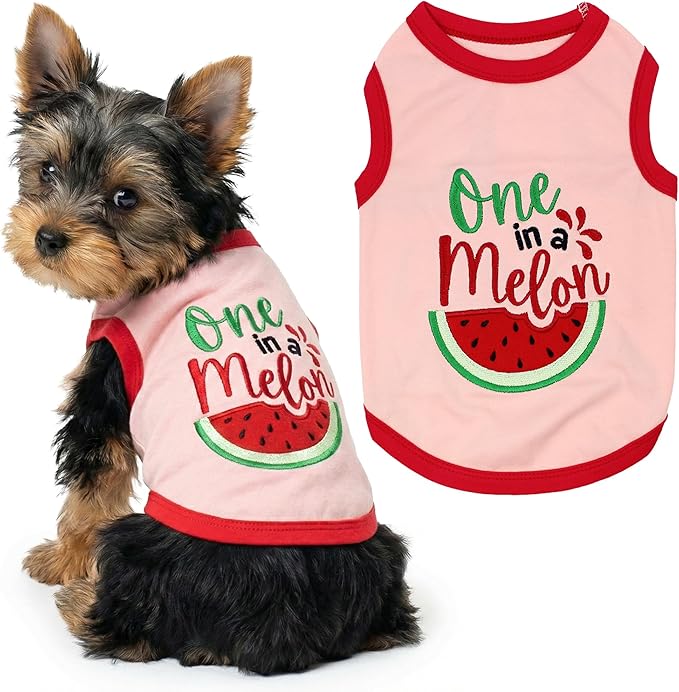 Parisian Pet Dog Shirt – 100% Cotton Shirts for Small Dogs – Pullover Sleeveless Puppy Vest – Breathable Cute Watermelon Pet Apparel – Pink Summer Dog Clothes - Stretchy T Shirts for Dogs
