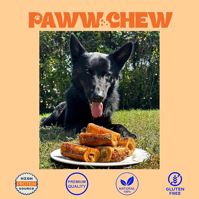 PAWW CHEW 100% Natural Dog Bones, Single Ingredient (6 Pack) Marrow Filled Bone for Dogs, Made in The USA, Beef Bone Marrow for Aggressive Chewers, Real Meaty Dog Bones for Large, Medium, Small Dogs