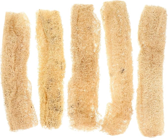 TEHAUX Natural Loofah Chewing Toys 5-Pack for Small Animals Tooth Cleaning and Fur Scrubbing Bath Tools for Guinea Pigs Hamsters Rabbits Safe Teeth Grinding