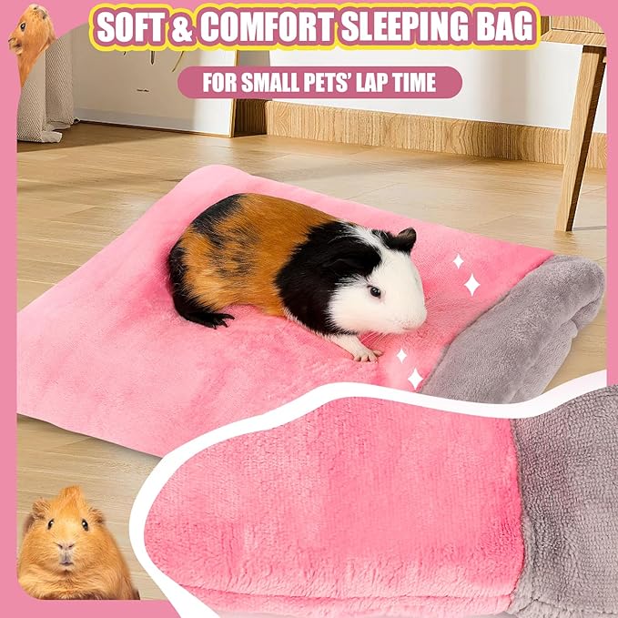 Guinea Pig Sleeping Bag, Adjustable Entrance for Keep Opening, Snuggle Bag and Playtime Sack for Guinea Pig, Rabbits and Other Small Pets, Pink
