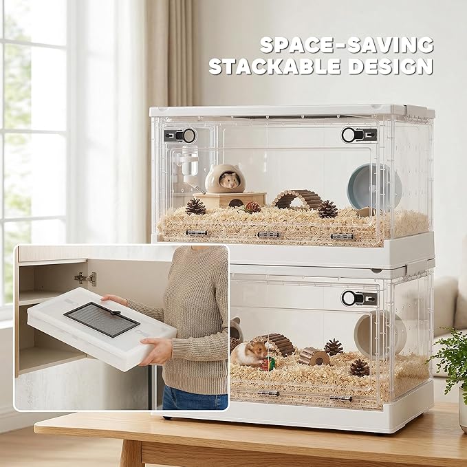 PawHut Hamster Cage, Stackable Small Animal Cage with Front Door, Ventilated Gebril Habitat for Dwarf Hamsters, Gerbils, Mice, 22" x 13" x 12", White