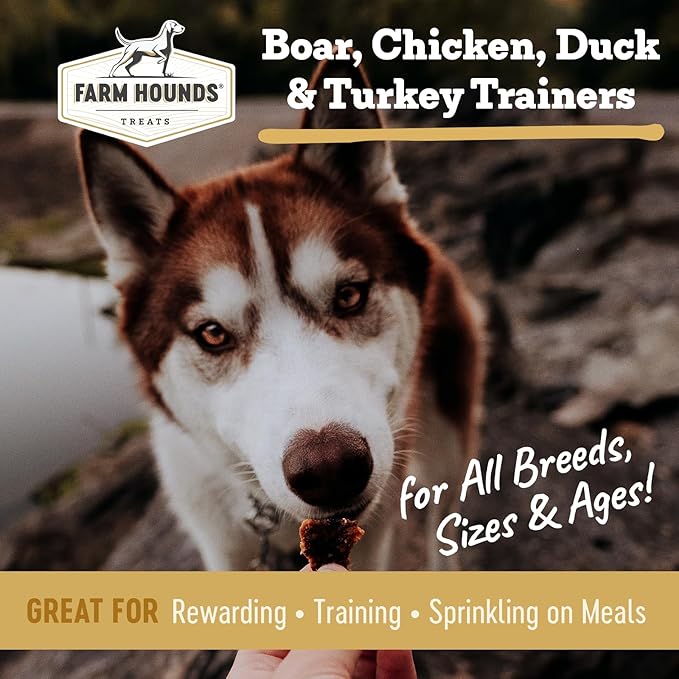 Farm Hounds - Trainers Bundle - Boar, Chicken, Duck & Turkey - Premium Natural Jerky for Dogs - Humanely Raised - Easy-Break - for Training & Treats - No Added Fillers - Made in USA - 4.5 oz - 4 Pack