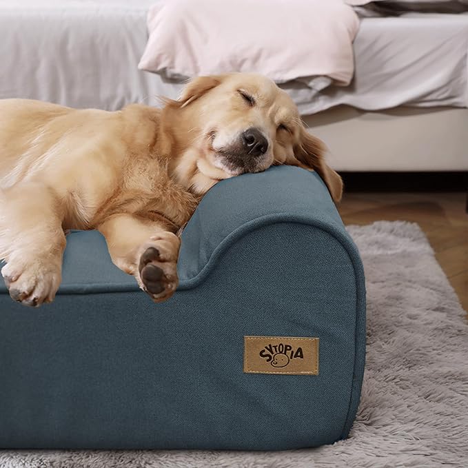 Sytopia XXL 35D Memory Foam Dog Bed for Extra Large Dogs – 7" Thick Orthopedic Pet Couch for Seniors and Big Breeds up to 150 Pounds, with Water-Resistant Liner & Washable Cover – Blue Grey
