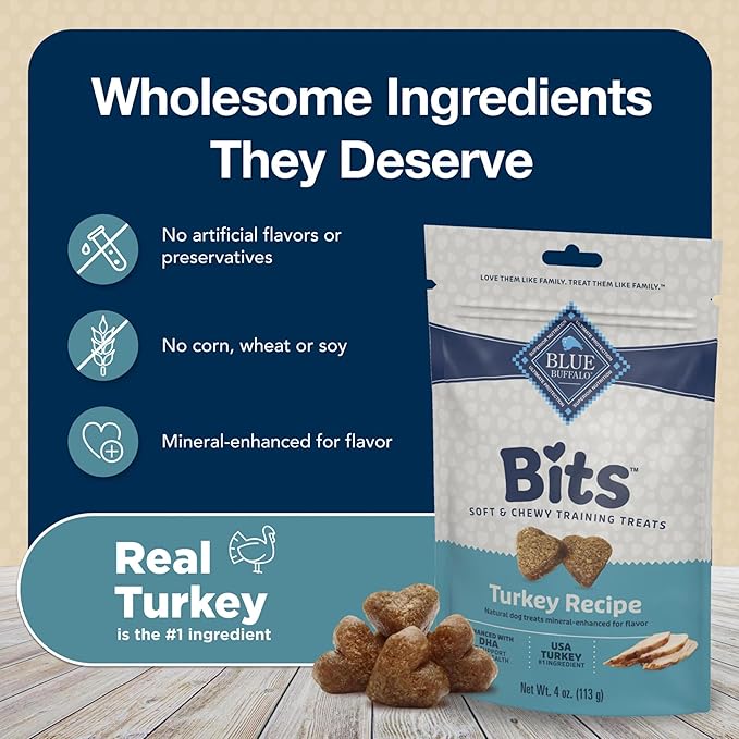 Blue Buffalo Blue Bits Natural Soft-Moist Training Dog Treats, Turkey 4-oz (6 Pack)