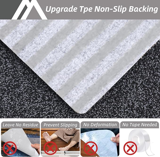 COSY HOMEER Stair Treads Non-Slip Carpet Mat 28inX9in Indoor Stair Runners for Wooden Steps, Stair Rugs for Kids and Dogs, 100% Polyester TPE Backing 7pcs,Black,Protect Floor