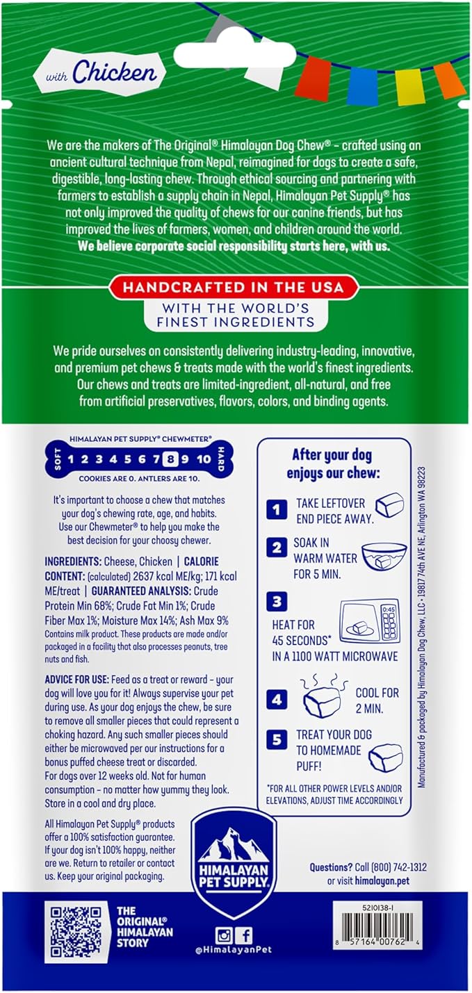 Himalayan Dog Chew Original Yak Cheese Chew, Chicken, 1 Medium Stick, 2.3 oz, Gluten Free, Healthy Treats, Grain & Lactose Free 100% Natural, Long Lasting, for Dogs Under 35 lbs