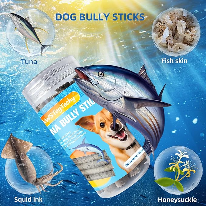 Tuna Sticks for Dogs – Natural Dental Chews with Deep Sea Nutrients & Herbal Extracts, Training Dog Treats for Puppies & Dogs, Promotes and Freshens Oral Health & Appetite Stimulation, 100g/3.5oz